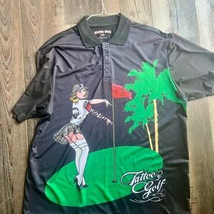 Tattoo Golf Black Polo Shirt with Green Accents